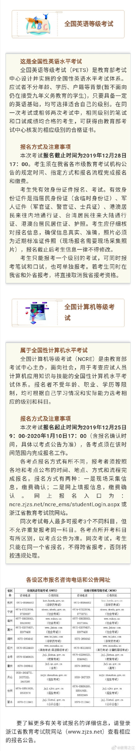 12月下旬，两项全国等级考试将展开报名，明年3月开考