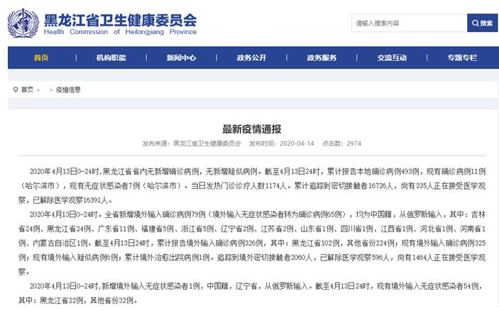 黑龙江省卫健委官网截图