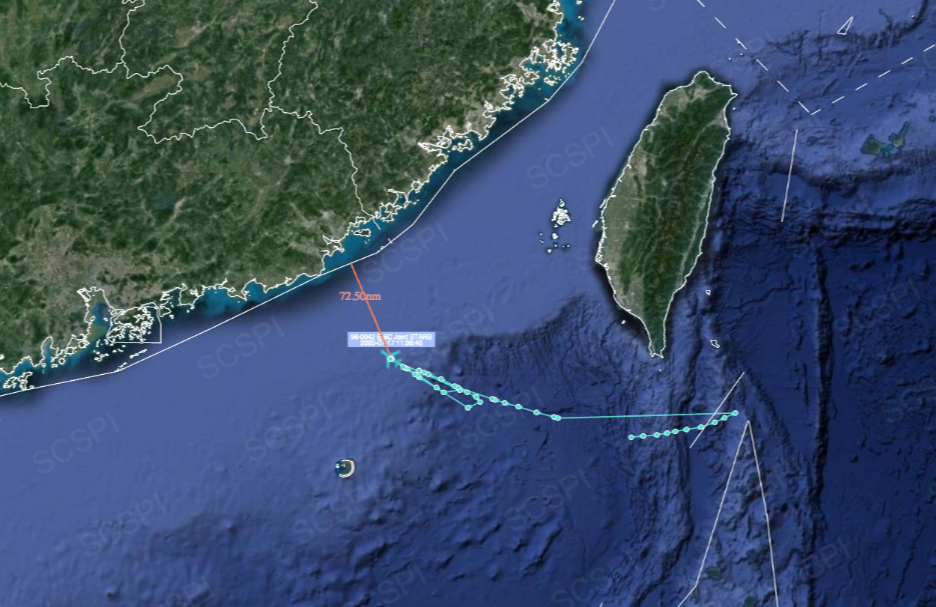 “南海战略态势感知计划”平台7月17日发布的美军E-8C飞机飞行路线