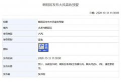 北京市朝阳区发布大风蓝色预警