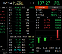 最近一个交易日，比亚迪股价报收为每